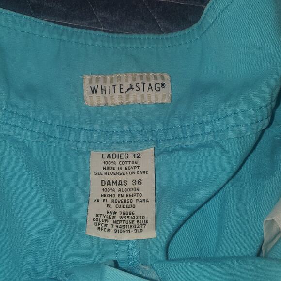 Vintage White Stag 90s Teal Blue Cargo Shorts 31 x6 High Waist Tie front Utility - Picture 3 of 7
